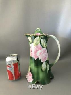 Antique Vtg Rosenthal Hand Painted Pink Roses Porcelain Coffee Chocolate Pot