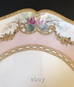 Antique WG Limoges France Hand Painted Roses Heavy Gold Jeweled Service Tray