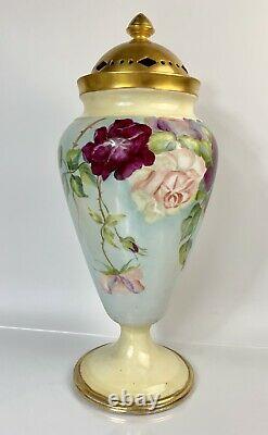 Antique W. Guerin Limoges France Potpourri Lidded Vase Handpainted 15