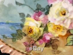 Antique (ca. 1880s) Limoges Hand Painted Roses by a Lake Signed 13&1/2 Plaque