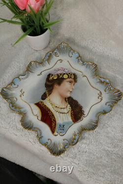 Antique french limoges marked porcelain portrait lady 1898 plate hand paint