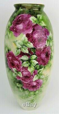 Antiques Cac Belleek 18.5 Hand Painted Roses Vase