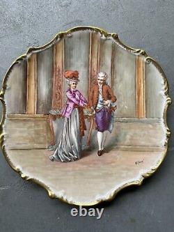 Antiques Couple Limoges Plate love scene 10 China Handpainted Signed Rene