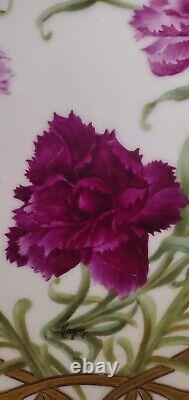 Art Nouveau T&V Limoges Hand Painted Artist Signed Charger Pink Carnations Gilt