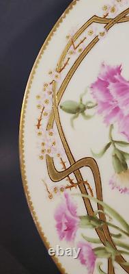 Art Nouveau T&V Limoges Hand Painted Artist Signed Charger Pink Carnations Gilt