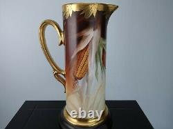 Artist Signed Brauer Limoges Hand Painted Large Tankard with Corn Decor