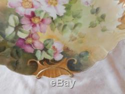 Artist Signed St Clair Hand Painted Limoges Pink Flower Gold Trim Cabinet Plate