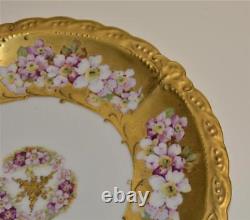 Atq B&H LIMOGES France Hand Painted Heavy Gold APPLE BLOSSOM 9 Cabinet Plate