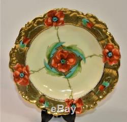 Atq T&V LIMOGES Hand Painted by PICKARD Studio Gold Red POPPIES Bowl Underplate