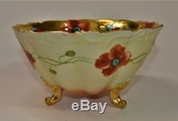 Atq T&V LIMOGES Hand Painted by PICKARD Studio Gold Red POPPIES Bowl Underplate