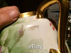 Austria Limoges Hand Painted Porcelain Large 16 Vase Artist Signed Roses & Gold