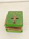 Beautiful Limoges Box Green Bible With Cherub Inside, Hand Painted & Signed Limoge