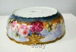 B & H Limoges Bowl Hand Painted with Roses and Gilded 9.5