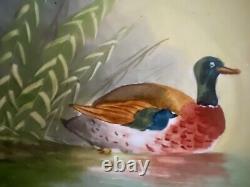 B&H Limoges France Large Hand Painted Porcelain Charger Plate Bird Duck 1890's