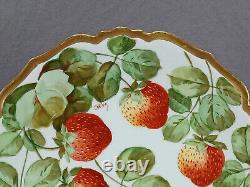 B&H Limoges Hand Painted Signed Sena Strawberries & Gold 8 3/4 Inch Plate