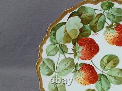 B&H Limoges Hand Painted Signed Sena Strawberries & Gold 8 3/4 Inch Plate