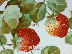 B&H Limoges Hand Painted Signed Sena Strawberries & Gold 8 3/4 Inch Plate