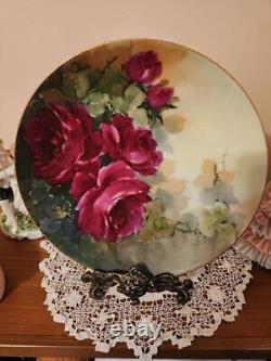 Bavaria Hand Painted Limoges Rose Plaque Plate Charger, Artist Signed