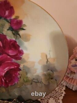 Bavaria Hand Painted Limoges Rose Plaque Plate Charger, Artist Signed