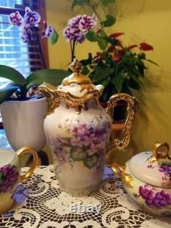 Bavaria Limoges Hand Painted Violet Chocolate Pot /Creamer/Sugar / Charger Set