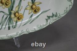 Bawo & Dotter Limoges Hand Painted Yellow Daffodils Green Scrollwork Celery Dish
