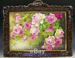 Beaufitul Limoges France Hand Painted Roses Plaque Artist Glanchat