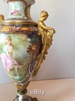 Beautiful Antique Sevres Art Nouveau Hand Painted Porcelain Vases Signed Collot
