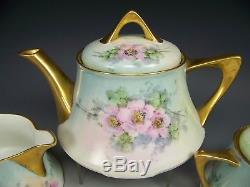 Beautiful Bavaria Hand Painted Roses Tea Pot Creamer Sugar Set