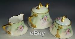 Beautiful Bavaria Hand Painted Roses Tea Pot Creamer Sugar Set