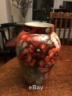 Beautiful Hand Painted D and C Limoges Vase Poppies