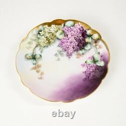 Beautiful Hand Painted Lilacs Cabinet Plate, (Probably Limoges) 8-1/2 D Signed