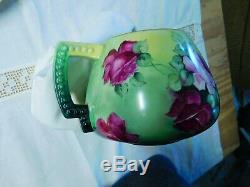 Beautiful Hand Painted Limoges Roses Cider Pitcher