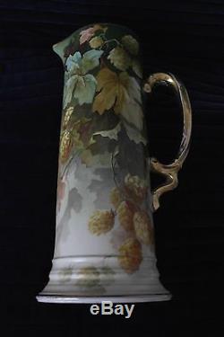 Beautiful Handpainted Jean Pouyat Limoges Porcelain Tankard/pitcher, Circa 1900