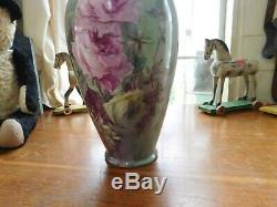 Beautiful Large Hand Painted Pink Limoges Roses or Belleek Roses Vase