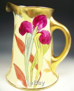 Beautiful Large Limoges Hand Painted Iris Pitcher