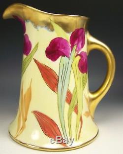 Beautiful Large Limoges Hand Painted Iris Pitcher