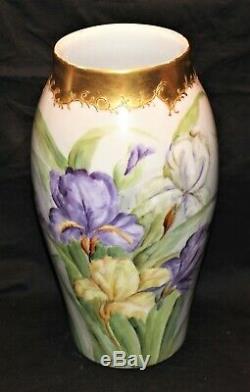 Beautiful Large Limoges Hand Painted Iris Vase