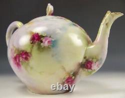 Beautiful Large Size Limoges Hand Painted Roses Teapot Artist Signed