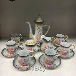 Beautiful Limoges China 15 Piece Tea Set Hand-Painted Pink Flower Coffee Choclat