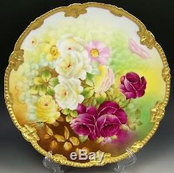 Beautiful Limoges France Hand Painted Roses 12.5 Charger Artist Reynaud