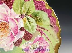 Beautiful Limoges France Hand Painted Roses Gold Cabinet Plate Signed Laure (a)