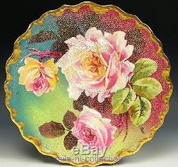 Beautiful Limoges France Hand Painted Roses Gold Cabinet Plate Signed Laure (b)