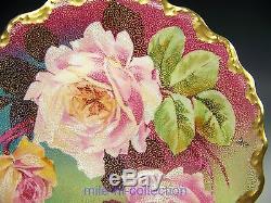 Beautiful Limoges France Hand Painted Roses Gold Cabinet Plate Signed Laure (b)