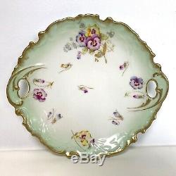 Beautiful Limoges Hand Painted Cake Serving Plate Tray With Pansy Flower & Gold De