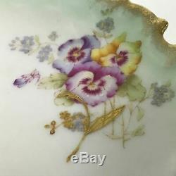 Beautiful Limoges Hand Painted Cake Serving Plate Tray With Pansy Flower & Gold De