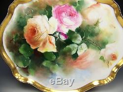 Beautiful Limoges Hand Painted Peach Roses 16 Tray Platter Artist Seidel/worth
