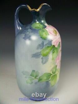 Beautiful Limoges Hand Painted Roses 8.5 X 4 Ewer Vase