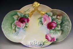 Beautiful Limoges Hand Painted Roses Split Handle Tray