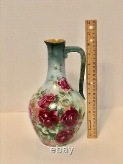Beautiful T & V France Large Hand Painted Porcelain Vase With Roses