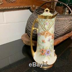Beautiful c. 1920 Elite Works Limoges France Hand Painted 9 3/4 Lidded Pitcher